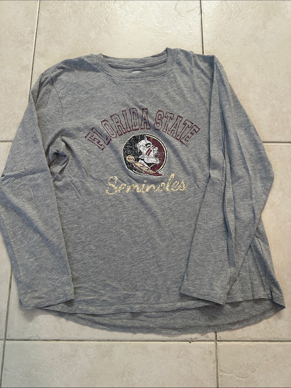 Ladies Florida State Seminoles Gray Long-Sleeve Crewneck Shirt Small